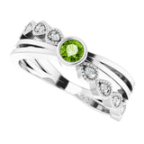 Platinum Round Natural Peridot Criss-Cross Bezel-Set Ring - view 10