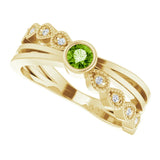 14K Gold Round Natural Peridot Criss-Cross Bezel-Set Ring - Yellow Gold - view 10