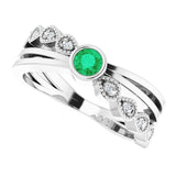 Platinum Round Natural Emerald Criss-Cross Bezel-Set Ring - view 10