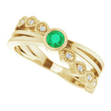 14K Gold Round Natural Emerald Criss-Cross Bezel-Set Ring - Yellow Gold - view 10