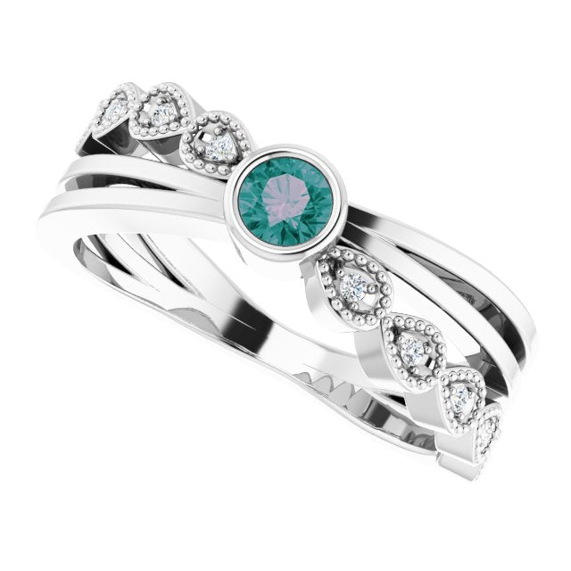 14K Gold Round Natural Alexandrite Criss-Cross Bezel-Set Ring - White Gold - view 10