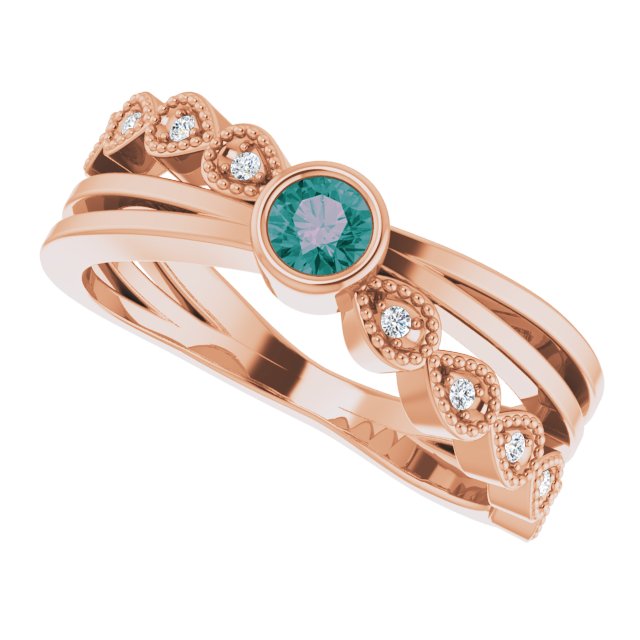 14K Gold Round Natural Alexandrite Criss-Cross Bezel-Set Ring - Rose Gold - view 10