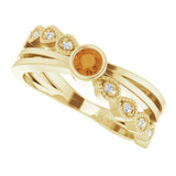 14K Gold Round Natural Citrine Criss-Cross Bezel-Set Ring - Yellow Gold - view 10