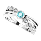 Platinum Round Natural Blue Zircon Criss-Cross Bezel-Set Ring - view 10