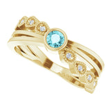 14K Gold Round Natural Blue Zircon Criss-Cross Bezel-Set Ring - Yellow Gold - view 10