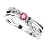 Platinum Round Natural Pink Tourmaline Criss-Cross Bezel-Set Ring - view 10