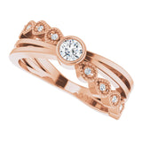 14K Gold Round Natural White Sapphire Criss-Cross Bezel-Set Ring - Rose Gold - view 10