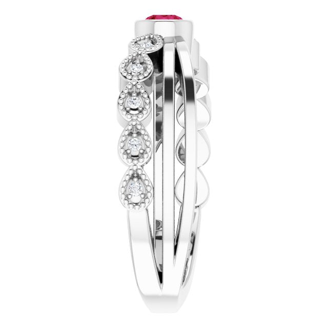 14K Gold Round Natural Ruby Criss-Cross Bezel-Set Ring - White Gold - view 9