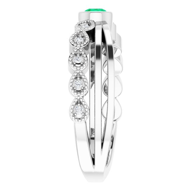 Platinum Round Natural Emerald Criss-Cross Bezel-Set Ring - view 9