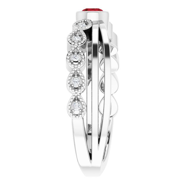 Platinum Round Natural Mozambique Garnet Criss-Cross Bezel-Set Ring - view 9