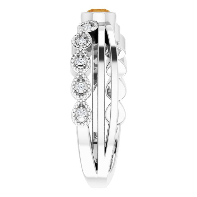 14K Gold Round Natural Citrine Criss-Cross Bezel-Set Ring - White Gold - view 9
