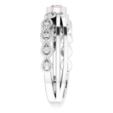 Platinum Round Natural Pink Tourmaline Criss-Cross Bezel-Set Ring - view 9