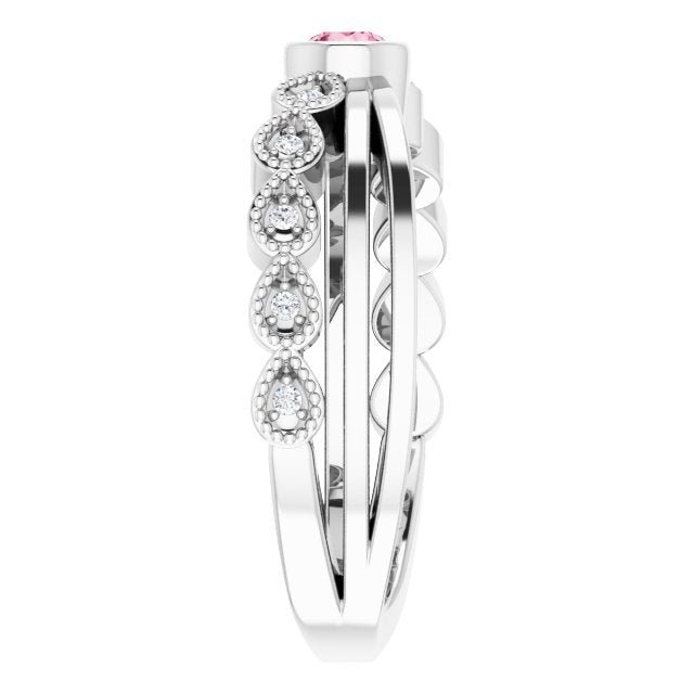 14K Gold Round Natural Pink Tourmaline Criss-Cross Bezel-Set Ring - White Gold - view 9