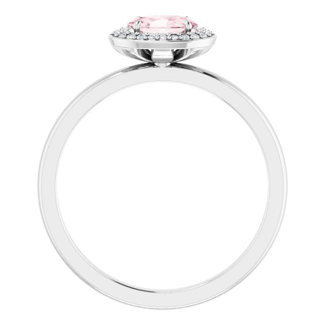 Platinum Oval Natural Morganite & Natural Diamond Halo-Style Ring - view 2
