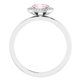 14K Gold Oval Natural Morganite & Natural Diamond Halo-Style Ring - White Gold - view 2