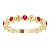 14K Gold Round Natural Ruby Beaded Ring – 2mm Stones - Yellow Gold - view 8