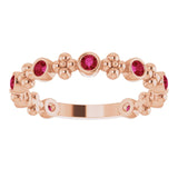 14K Gold Round Natural Ruby Beaded Ring – 2mm Stones - Rose Gold - view 8
