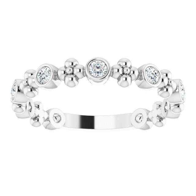 14K Gold Round Natural Diamond Beaded Ring II - White Gold - view 8