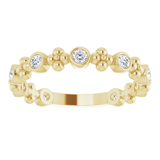 14K Gold Round Natural Diamond Beaded Ring II - Yellow Gold - view 8