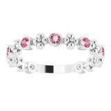 14K Gold Round Natural Pink Tourmaline Beaded Ring – 2mm Stones - White Gold - view 8