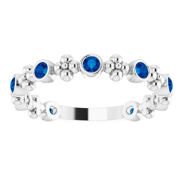 Platinum Round Lab-Grown Blue Sapphire Beaded Ring – 2mm Stones - view 8