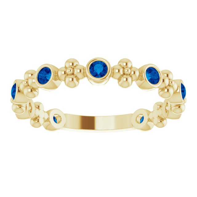 14K Gold Round Natural Blue Sapphire Beaded Ring – 2mm Stones - Yellow Gold - view 8