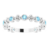 14K Gold Round Natural Aquamarine Beaded Ring – 2mm Stones - White Gold - view 8