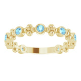 14K Gold Round Natural Aquamarine Beaded Ring – 2mm Stones - Yellow Gold - view 8