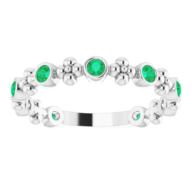 Platinum Round Natural Emerald Beaded Ring – 2mm Stones - view 8