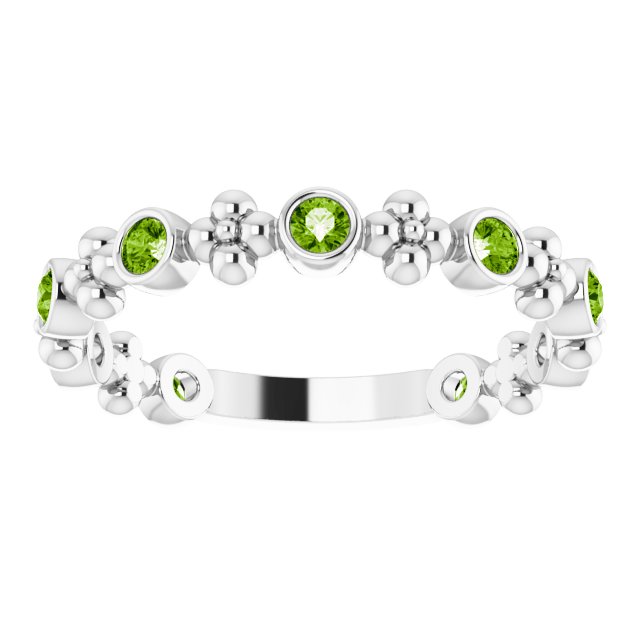 Platinum Round Natural Peridot Beaded Ring – 2mm Stones - view 8