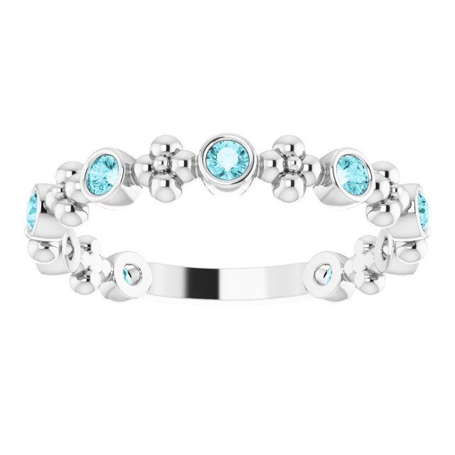 14K Gold Round Natural Blue Zircon Beaded Ring – 2mm Stones - White Gold - view 8