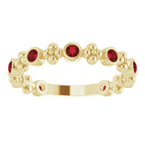 14K Gold Round Natural Mozambique Garnet Beaded Ring – 2mm Stones - Yellow Gold - view 8