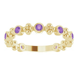 14K Gold Round Natural Amethyst Beaded Ring – 2mm Stones - Yellow Gold - view 8