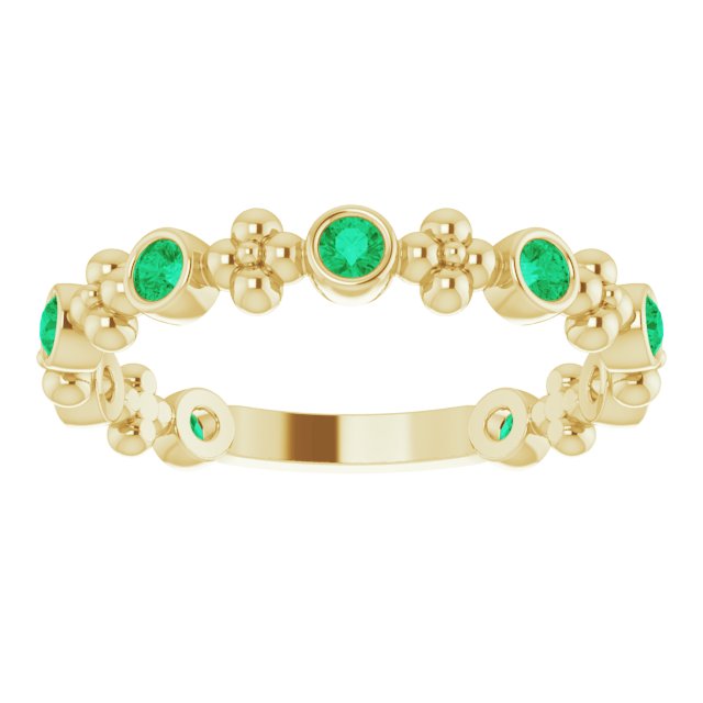 14K Gold Round Lab-Grown Emerald Beaded Ring – 2mm Stones - Yellow Gold - view 8