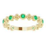 14K Gold Round Natural Emerald Beaded Ring – 2mm Stones - Yellow Gold - view 8