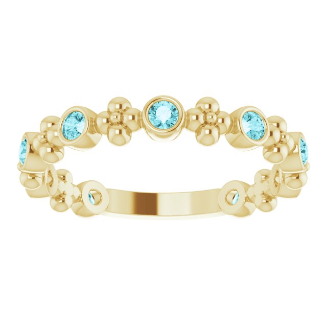 14K Gold Round Natural Blue Zircon Beaded Ring – 2mm Stones - Yellow Gold - view 8