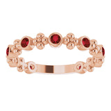 14K Gold Round Natural Mozambique Garnet Beaded Ring – 2mm Stones - Rose Gold - view 8
