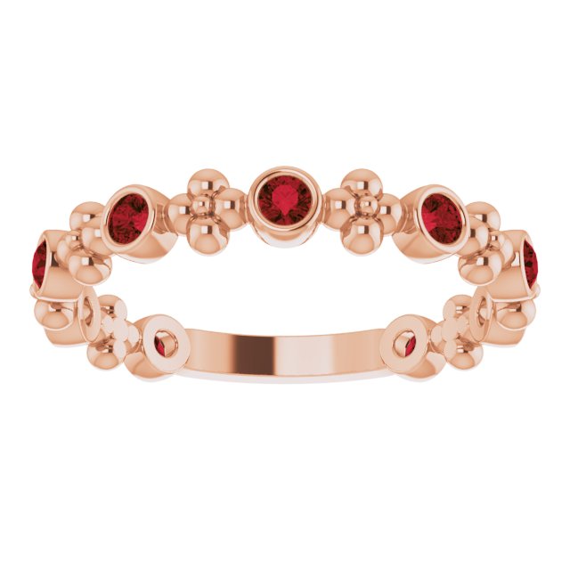 14K Gold Round Natural Mozambique Garnet Beaded Ring – 2mm Stones - Rose Gold - view 8