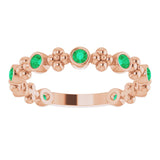 14K Gold Round Lab-Grown Emerald Beaded Ring – 2mm Stones - Rose Gold - view 8