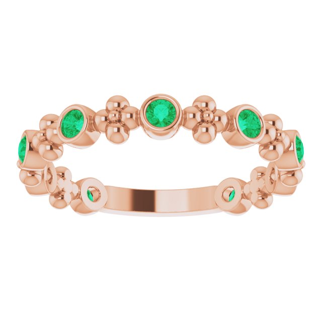 14K Gold Round Lab-Grown Emerald Beaded Ring – 2mm Stones - Rose Gold - view 8