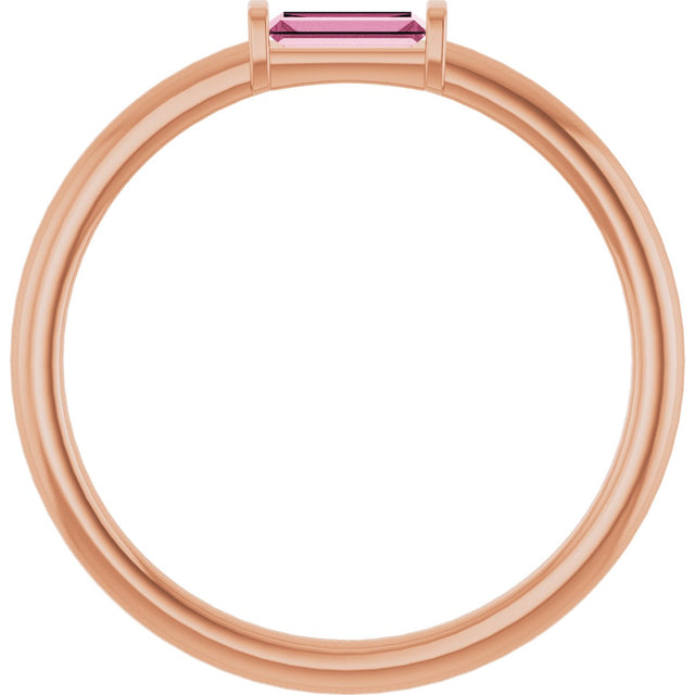 14K Gold Natural Pink Tourmaline Birthstone Stackable Ring – 4x2 mm Straight Baguette - Rose Gold - view 17