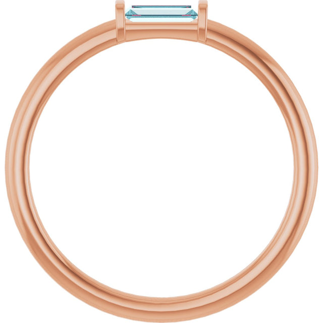 14K Gold Natural Sky Blue Topaz Birthstone Stackable Ring – 4x2 mm Straight Baguette - Rose Gold - view 17
