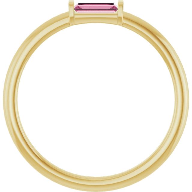 14K Gold Natural Pink Tourmaline Birthstone Stackable Ring – 4x2 mm Straight Baguette - Yellow Gold - view 17