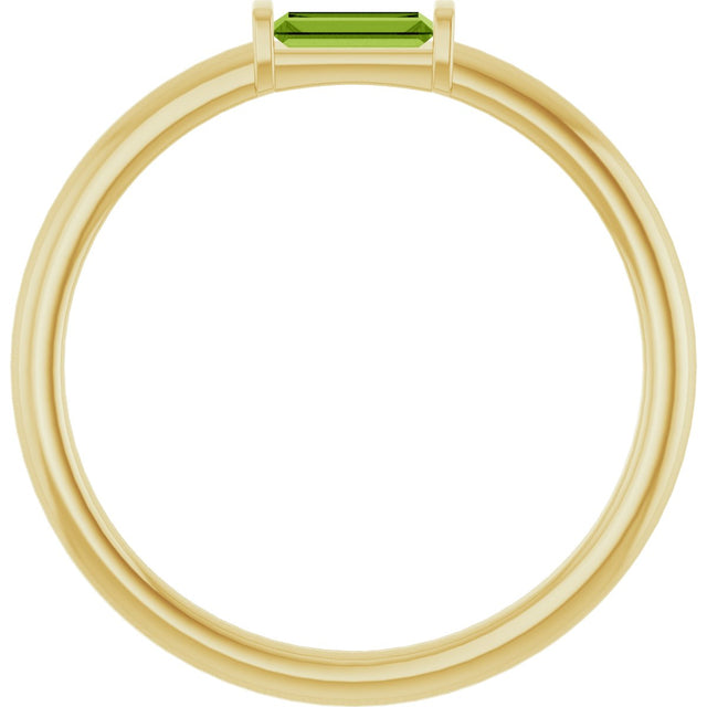 14K Gold Natural Peridot Birthstone Stackable Ring – 4x2 mm Straight Baguette - Yellow Gold - view 17