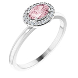 14K Gold Oval Natural Morganite & Natural Diamond Halo-Style Ring - White Gold