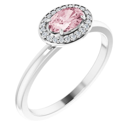 Platinum Oval Natural Morganite & Natural Diamond Halo-Style Ring