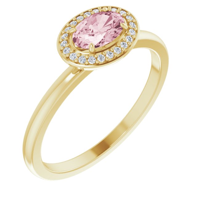 14K Gold Oval Natural Morganite & Natural Diamond Halo-Style Ring - Yellow Gold