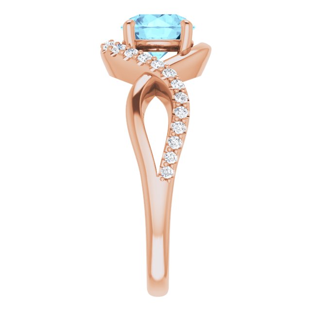 14K Gold Round Natural Aquamarine & Natural Diamond Accented Ring - Rose Gold - view 4
