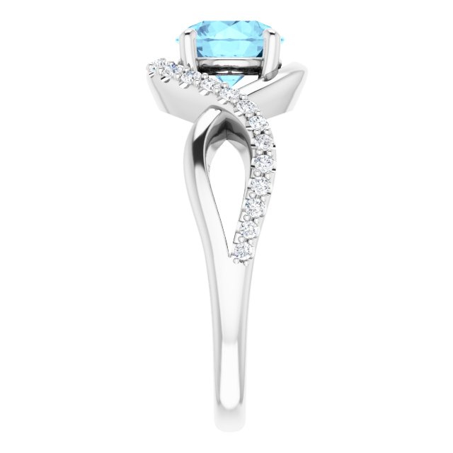 Platinum Round Natural Aquamarine & Natural Diamond Accented Ring - view 4