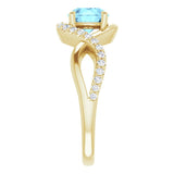 14K Gold Round Natural Aquamarine & Natural Diamond Accented Ring - Yellow Gold - view 4